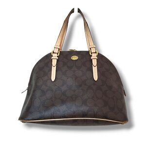 Coach F26184 Signature Petyon Cora Brown Coated Canvas Domed Satchel Bag